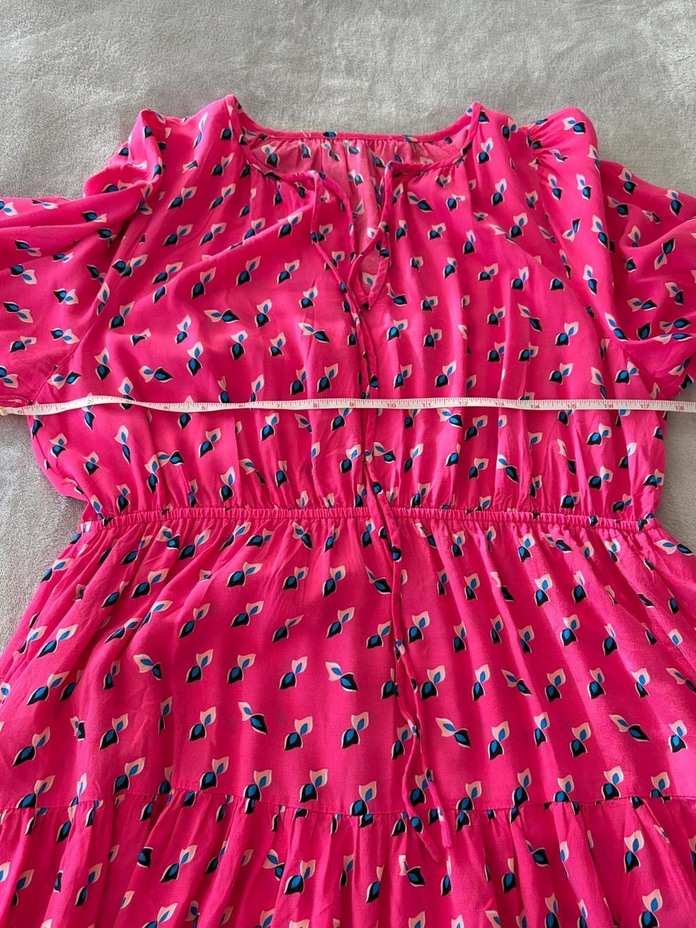 Diane Von Furstenberg Fuchsia Printed Long Sleeve Tiered Dress - Picture 3 of 7